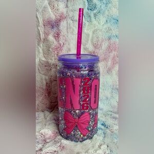 Purple Glitter Cheer Tumbler with Straw